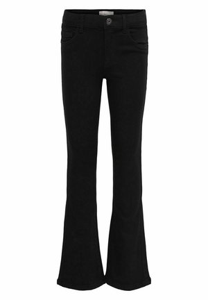 Sorte flared jeans lavet af blødt denim, med knaplukning, fem lommer og syede detaljer langs kanterne.