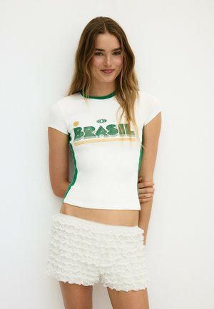 Stradivarius, CONTRAST NECK T-SHIRT WITH SLOGAN - Majica kratkih rukava s printom - green
