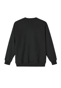 Sweatshirt noir avec une coupe décontractée, des poignets et un ourlet côtelés, fabriqué en mélange de coton doux, présentant un design classique à col rond.