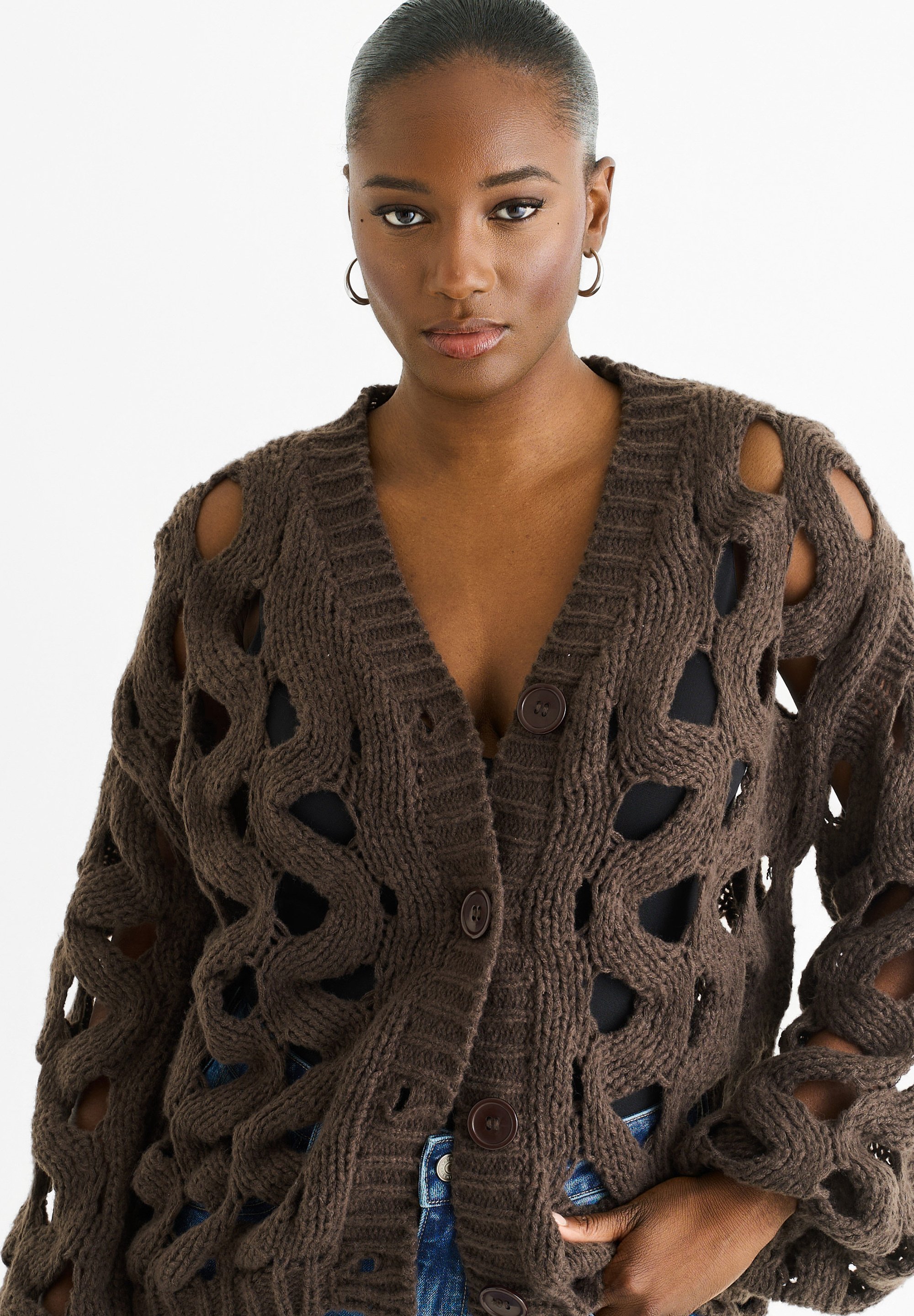 GINI LONDON HOLLOW CHUNKY - Cardigan - chocolate/brown - Zalando.co.uk
