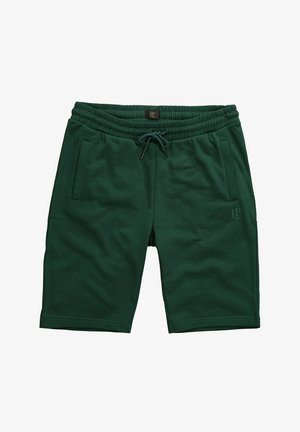 Grüne Baumwollmischung-Shorts mit einem elastischen Bund, Kordelzug und zwei Seitentaschen. Mit einem dezenten Logo am linken Bein.