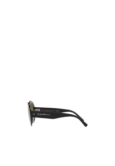 Occhiali da sole neri con lenti rotonde, montatura nera opaca e dettagli distintivi sulle aste. Made in Italy, con protezione UV.