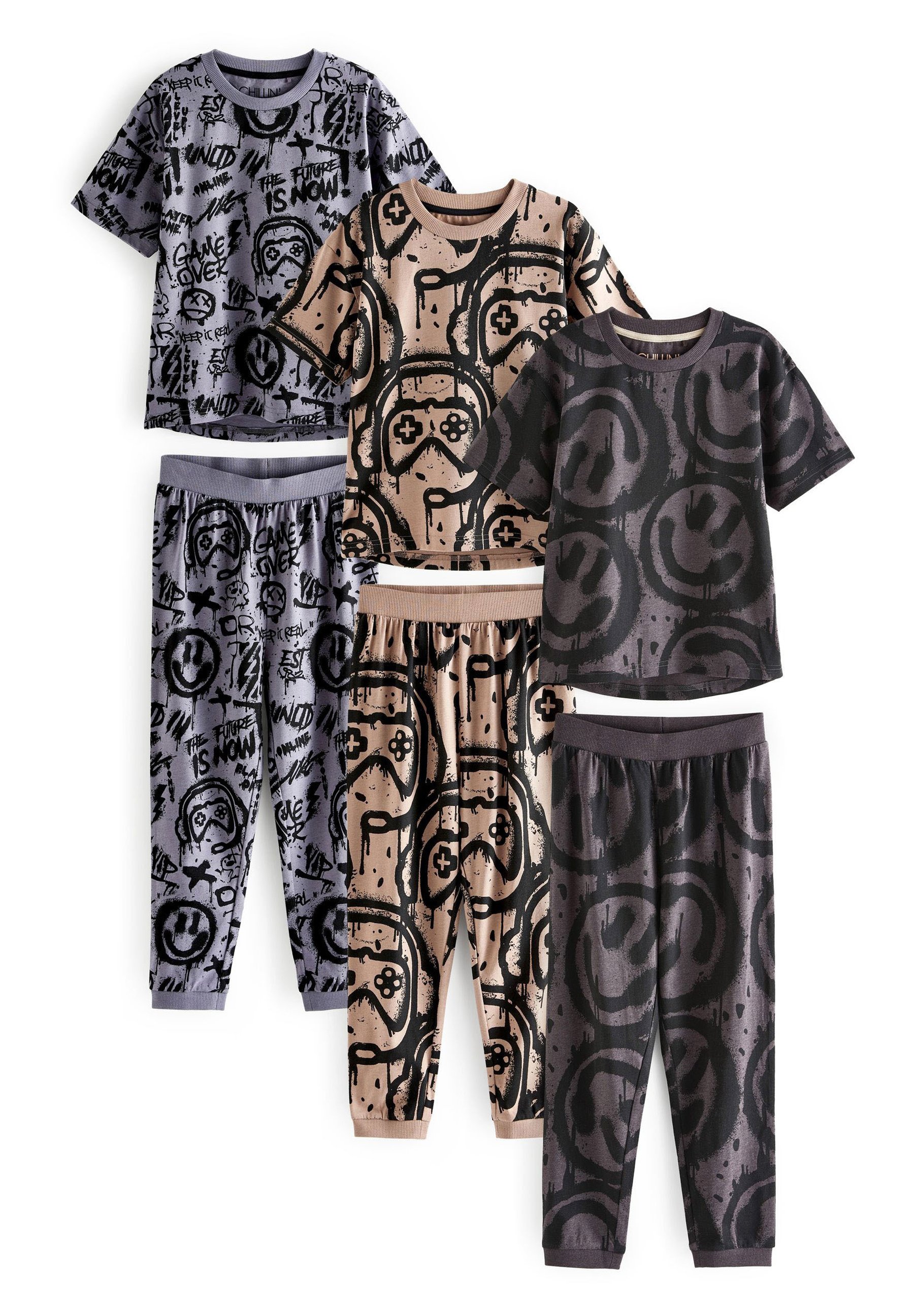 Pyjama Douillet Lot De 3 - Taille 3 Ans - Couleurs Vert/orange - Marque NEXT - Lavable Machine