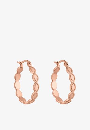 Ohrringe aus roségold mit einem gewellten Design, die über strukturierte Akzente entlang der Kanten verfügen und einen sicheren Steckverschluss haben.