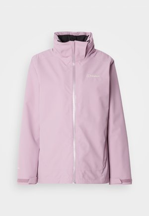 Αδιάβροχο μπουφάν ανοιχτό ροζ με ψηλό γιακά, φερμουάρ μπροστά και ρυθμιζόμενες μανσέτες. Διαθέτει λογότυπο στο αριστερό στήθος και λείο ύφασμα.