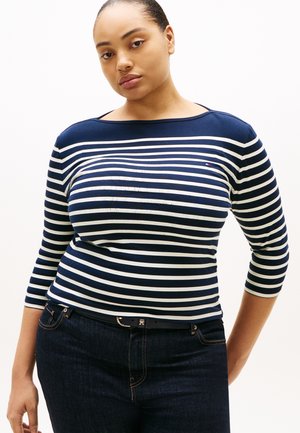 Tommy Hilfiger Curve CURVE BOAT NECK THREE-QUARTER SLEEVE T-SHIRT - Top dugih rukava - dark night navy/ecru