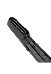 Ugello per vaporizzatore portatile nero con uscita vapore ovale allungata e pulsanti di controllo sulla maniglia.