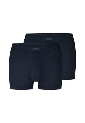 Zwei Paar schwarze Herrenboxershorts mit elastischem Bund ohne sichtbare Muster oder Logos.
