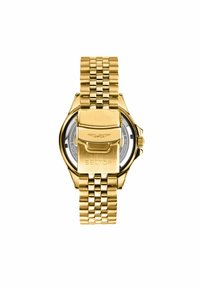 Orologio in acciaio inox dorato con bracciale a maglie, che mostra un quadrante rotondo, una chiusura a fibbia e la scritta incisa "SECTOR" sul retro.