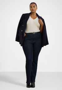Lauren Ralph Lauren Woman RIB KNIT COTTON BLEND PUFF SLEEVE TOP - T-shirt con stampa - mascarpone cream