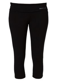 Zwarte cropped leggings gemaakt van rekbare stof. Voorzien van een brede tailleband en een klein logo-accent aan de voorkant. Glad textuur.