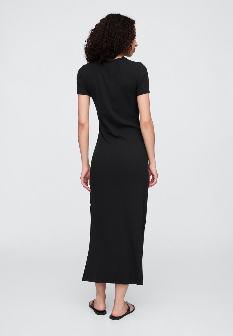eva jersey midi dress Jersey Short Dress | Black Shift Dress with Sleeves