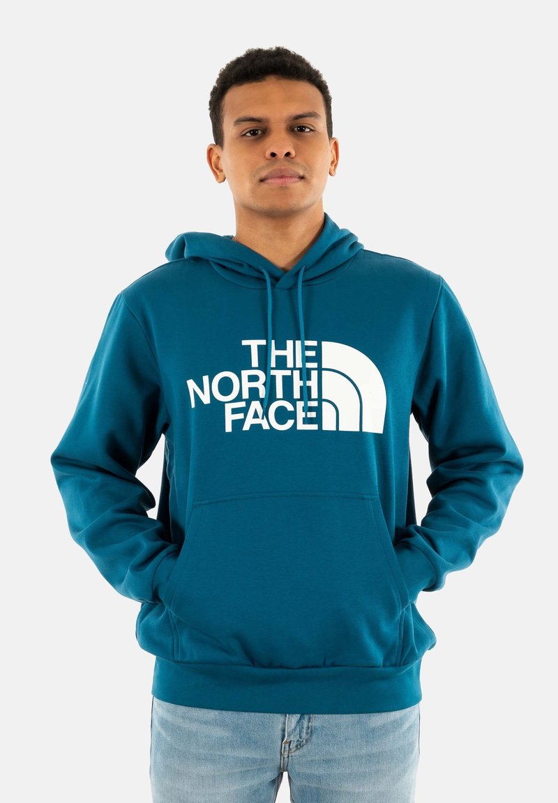 Sudadera con capucha verde azulado, con un bolsillo frontal y el logo blanco "THE NORTH FACE". Incluye capucha con cordón y puños y dobladillo acanalados.