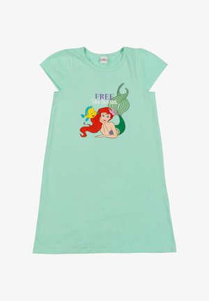Vestito verde chiaro per bambini con Ariel la sirenetta e il pesce Flounder con la scritta "Libera come il mare" sul davanti.
