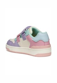 Baskets multicolores avec tige en synthétique dans des teintes pastel de rose, violet et bleu. Dotées de deux sangles Velcro et d'une semelle extérieure texturée.
