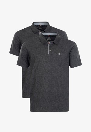 Grijze poloshirts met een gestructureerd patroon, korte mouwen, kraag en een klein logo op de borst. Heeft een contrasterende afwerking van de knoopsluiting.