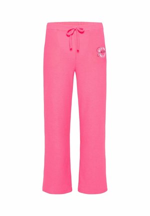 Rosa Sweatpants aus weicher Baumwolle mit Kordelzugbund, weitem Bein und kleinem gesticktem Logo auf der Vorderseite.