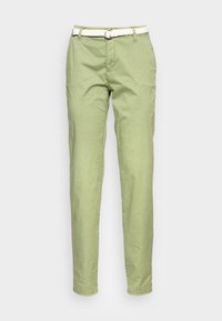 Ljusgröna chinos i bomull med slim fit, ett vitt vävt bälte och framfickor med en slät yta.