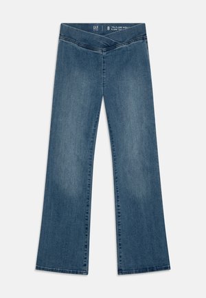 Høytlivte, utsvingte denimjeans i en middels vask med en glatt tekstur. Har kontrastsøm og en klassisk fem-lomme-design.