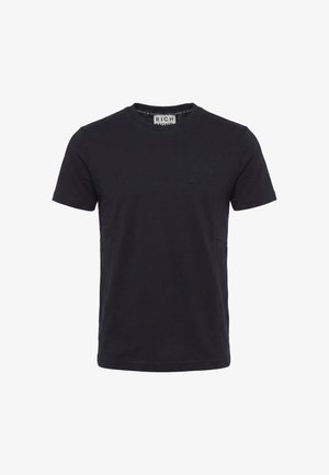 T-shirt nera a maniche corte con scollo a girocollo, logo in rilievo sottile sul petto sinistro e etichetta "Richmond" all'interno del collo.