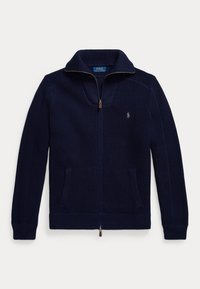 WAFFLE-KNIT WOOL-COTTON FULL-ZIP SWEATER - Kardigán - hunter navy