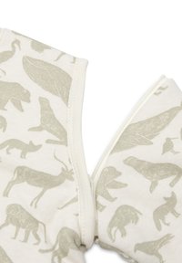 Katoenen pyjama's gemaakt van lichtcrème stof met een groen dierenprint, inclusief silhouetten van verschillende wilde dieren. Rond de hals en met een ritssluiting.