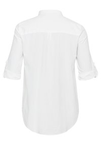 Witte, lange mouwen shirt met een kraag, opgerolde mouwen en een gebogen zoom. Gemaakt van lichtgewicht stof met een zachte textuur.