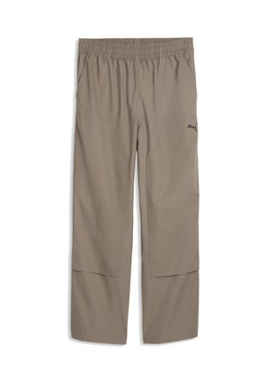 Hellbraune Hosen mit elastischem Bund, Seitentaschen und dezentem Puma-Logo am rechten Oberschenkel.