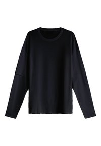 Námořnická košile s dlouhým rukávem, ribovanou strukturou, kulatým výstřihem a spadlými rameny; látka vypadá měkce a elasticky; rovný lem.