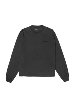 Langærmet, sort bomulds t-shirt med rund halsudskæring og elastiske manchetter. Har subtil branding foran. Glat tekstur.