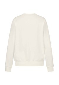 Off-White Sweatshirt mit langen Ärmeln, Rundhalsausschnitt, gerippten Bündchen und Saum sowie einer glatten Textur. Einfaches, unauffälliges Design.