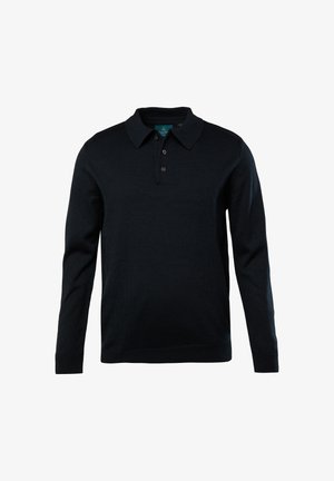 Maglione polo a maniche lunghe nero con tre bottoni, colletto classico, polsi e orlo a costine. Realizzato in un tessuto morbido e testurizzato.