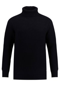 Marineblauer Rollkragenpullover mit strukturiertem Strickmuster, gerippten Bündchen und Saum. Hergestellt aus einem weichen, warmen Material für Komfort und Stil.
