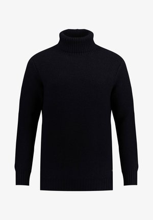 Pull à col roulé marine avec un motif de tricot texturé, des poignets et un ourlet côtelés. Confectionné dans un matériau doux et chaud pour le confort et le style.