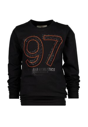 Czarna bluza z długim rękawem z dużą konturową cyfrą "97" w pomarańczowo-szarym geometrycznym wzorze, z napisem "Wilno Athletics" poniżej.