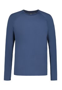 Langärmliges Shirt in Marineblau, mit rundem Halsausschnitt und Raglanärmeln. Hergestellt aus glattem, leichtem Stoff ohne sichtbare Muster.