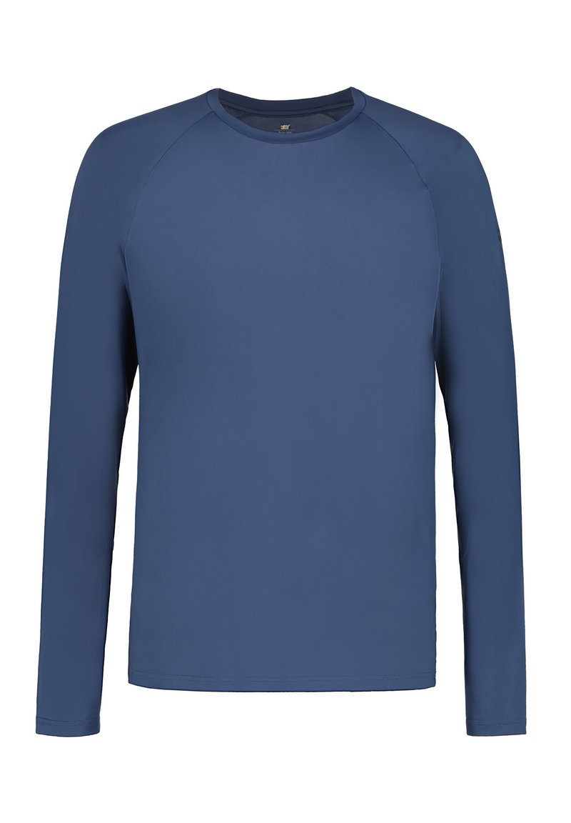 Langärmliges Shirt in Marineblau, mit rundem Halsausschnitt und Raglanärmeln. Hergestellt aus glattem, leichtem Stoff ohne sichtbare Muster.