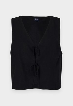 Mustamata varrukateta särk V-kaelusega, millel on ees olev lipsulukk. Valmistatud siledast kangast, millel on tekstureeritud viimistlus. Lihtne disain.