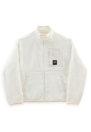 Bílá fleecová bunda na zip s límečkem, dvěma bočními kapsami a zipovou kapsou na hrudi s nášivkou s logem Vans.