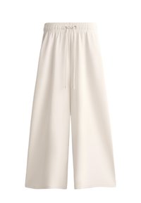 Krém színű, széles lábú rövidnadrág, könnyű anyagból készült, rugalmas derékkal és állítható húzózsinórral az ideális illeszkedés érdekében.