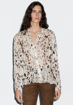 Massimo Dutti ANIMAL PRINT GARMENT WITH GATHERED DETAIL - Button-down blouse - beige