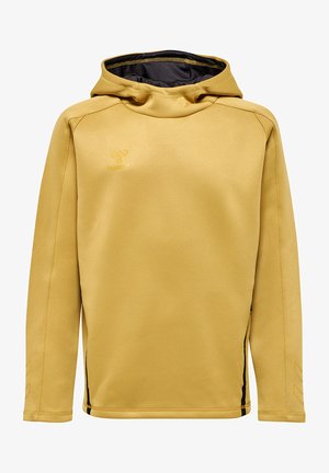 Felpa con cappuccio gialla dal tessuto morbido, con accenti neri sui lati e un logo a livello del petto. Maniche lunghe e vestibilità rilassata.