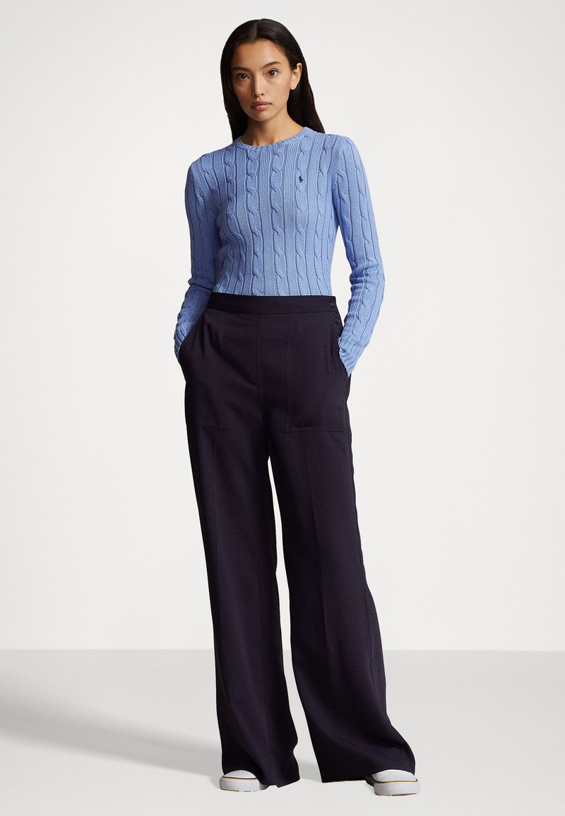 MoonWorks Felpa Donna Con Ancora E Bussola – Maglione Girocollo In Morbido Pile, Regular Fit, Blu Navy, Taglie XS-XXL