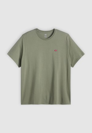 T-shirt verde oliva a maniche corte con scollo rotondo e piccolo patch con logo Levi's rosso sul petto a sinistra.