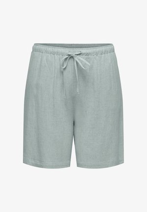 Lys grå fritidsshorts med elastisk midjebånd og justerbar snor, laget av mykt teksturert stoff.