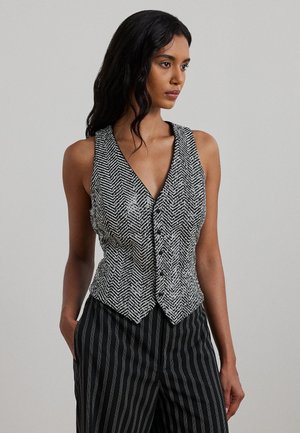 SEQUINED HERRINGBONE VEST - Waistcoat - black/cream