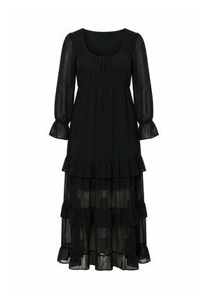 Ulla Popken, EMPIRE WAIST LONG SLEEVE TIERED CHIFFON MAXI DRESS - Vestito lungo - black