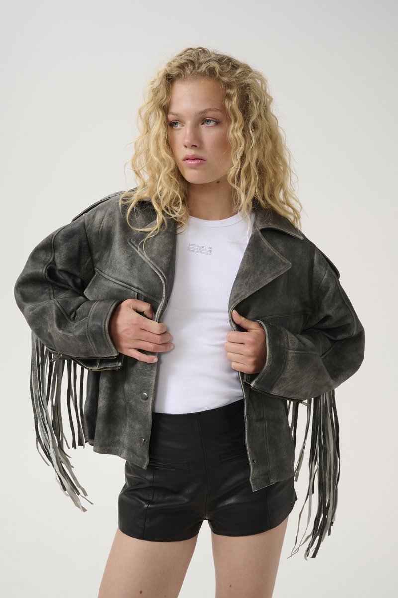 Gestuz JAGGY - Giacca di pelle - faded black