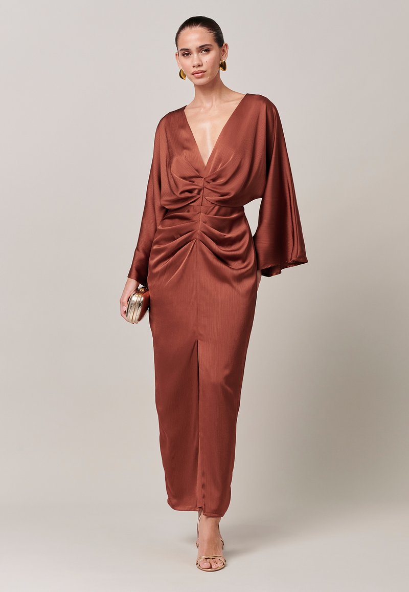 rib dress long sleeve Olive Ribbed Knit Long Sleeve Side Slit Maternity Maxi Dress