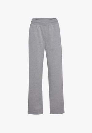Grijze, zachte stoffen sweatpants met een brede, elastische tailleband en een relaxed fit. Heeft geen zichtbare zakken of patronen, minimale branding aan de zijkant.